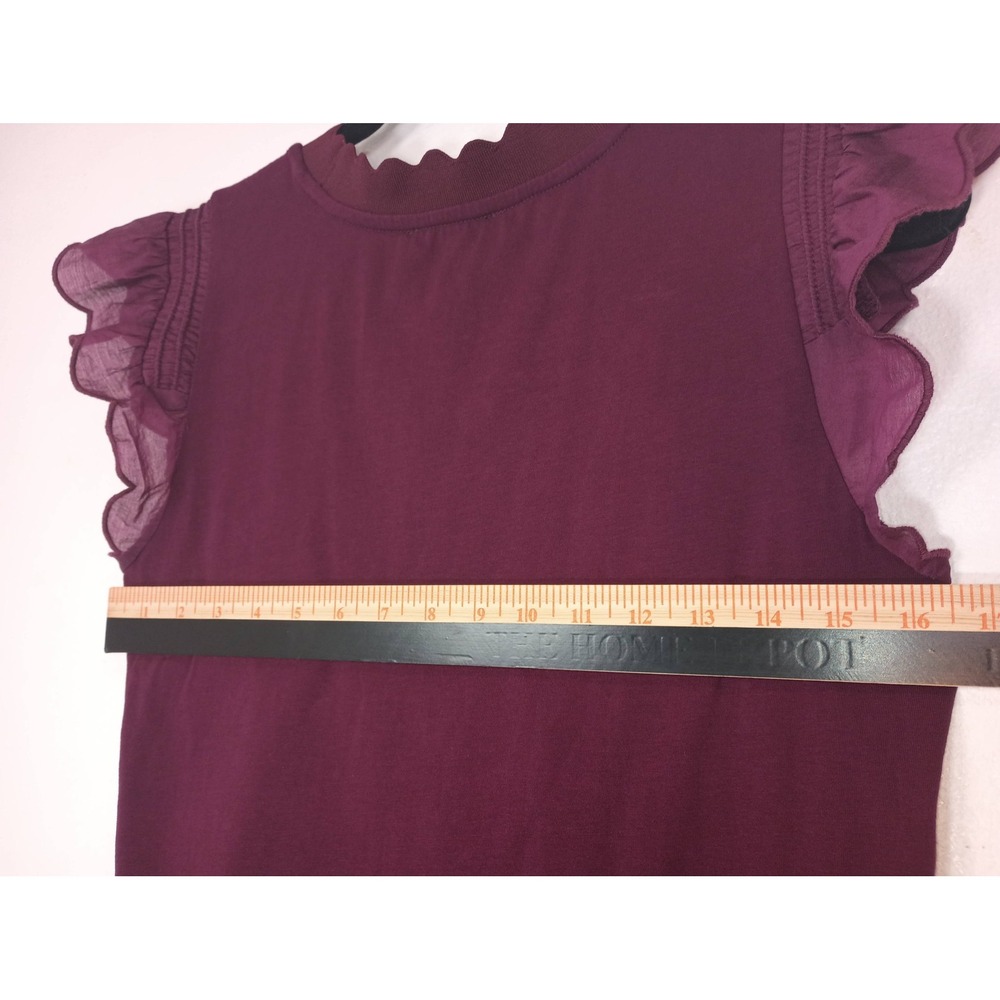 Karl Lagerfeld Paris Ruffle Sleeve Scallop Neck Top Burgundy Small Whimsigoth - Picture 5 of 7